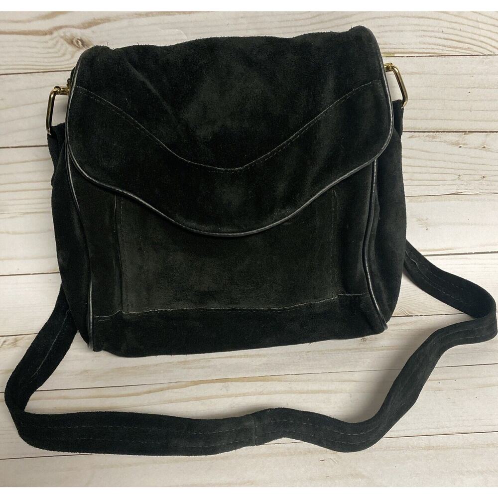 Mid Western Sport Togs Leather Handbag Black Suede 10"